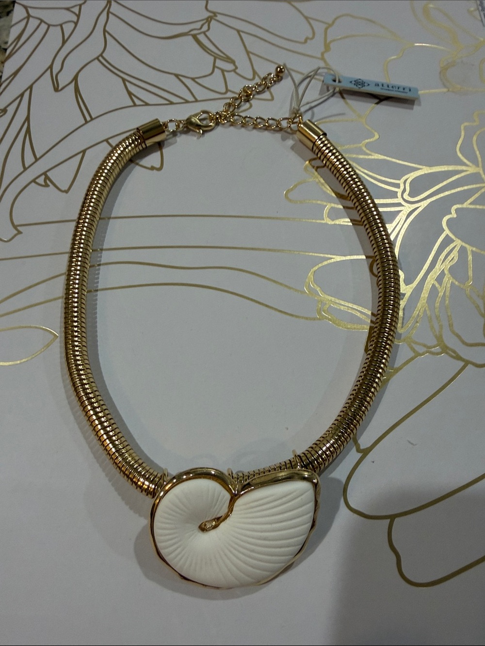NEW Gold Slinky Coil Necklace with Shell Pendant Boho Coastal Street Chic